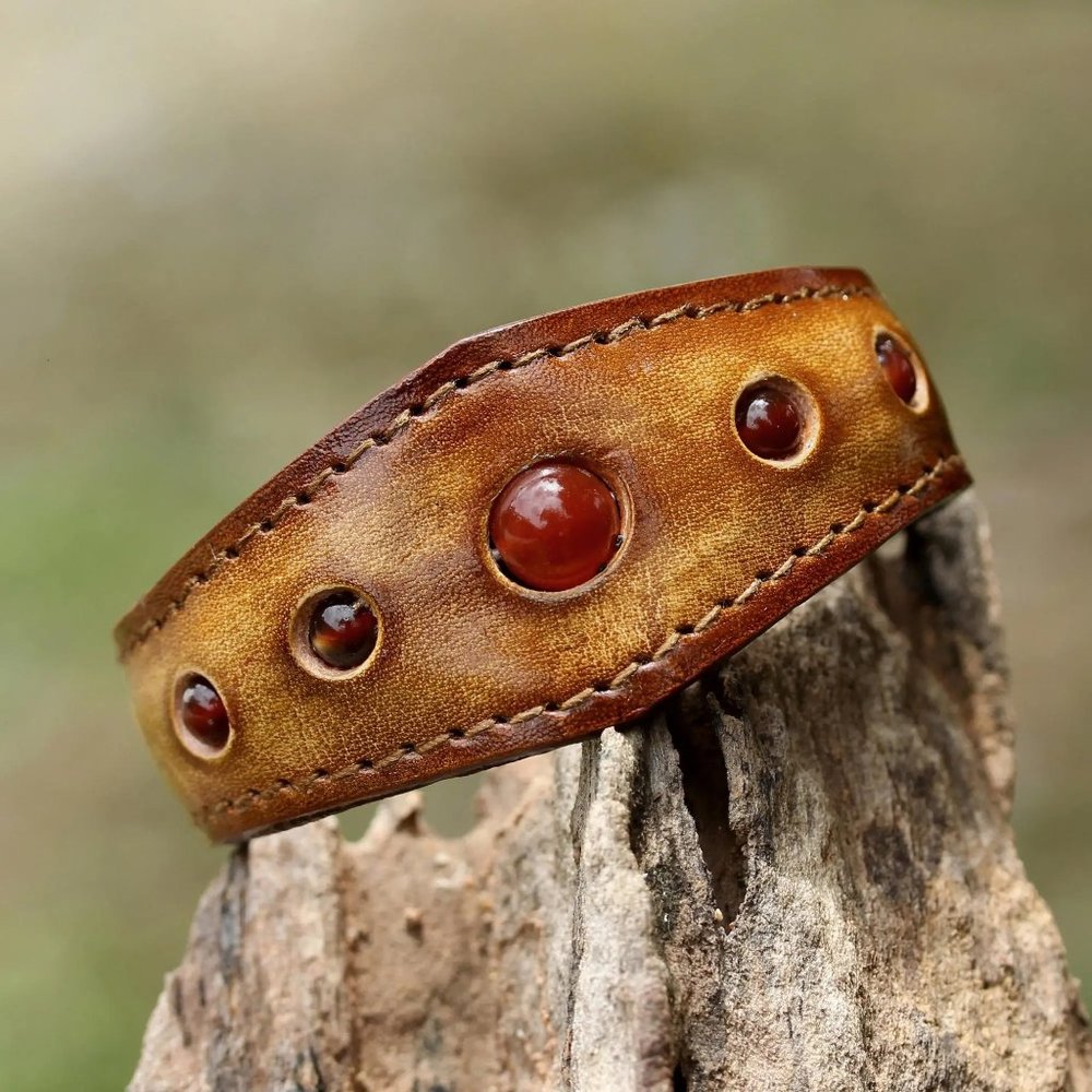 Carnelian Leather Cuff
